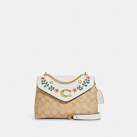 COACH Tammie Shoulder Bag In Signature Canvas With Floral Whipstitch - GOLD/LIGHT KHAKI CHALK MULTI - CA016