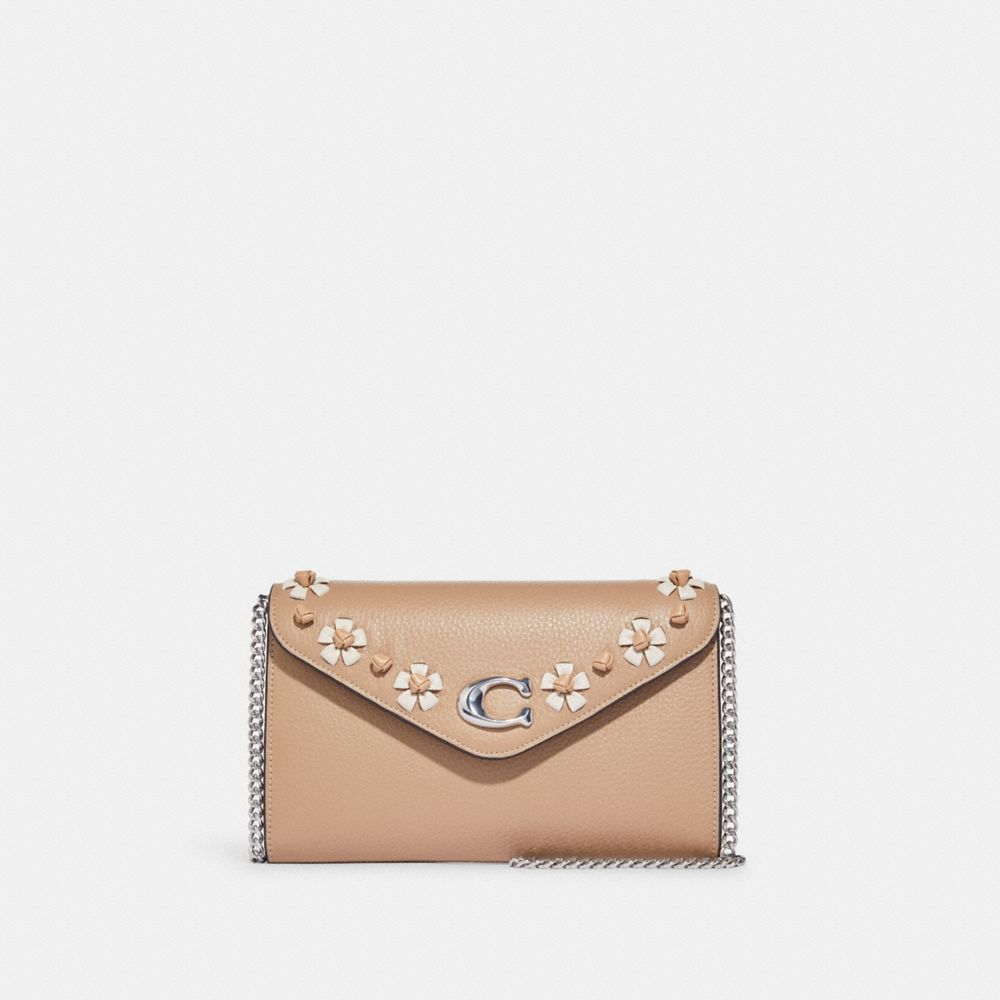 COACH CA026 Tammie Clutch Crossbody With Floral Whipstitch SILVER/TAUPE MULTI