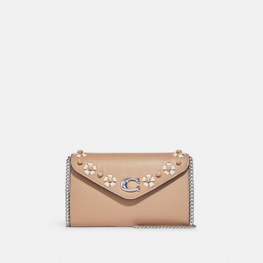 COACH CA026 Tammie Clutch Crossbody With Floral Whipstitch Silver/Taupe Multi