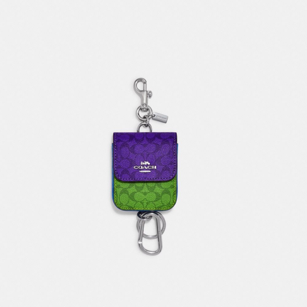 COACH CA027 Multi Attachments Case Bag Charm In Colorblock Signature Canvas SV/SPORT PURPLE MULTI