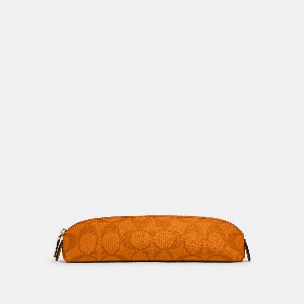 COACH CA029 Pencil Case In Colorblock Signature Canvas LIGHT ORANGE