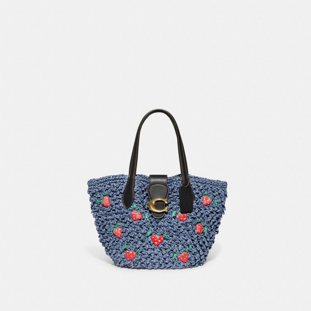CA035 - Small Tote With Strawberry Embroidery B4/Washed Chambray Black