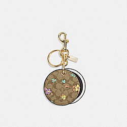 COACH CA046 Mirror Bag Charm In Signature Canvas With Spaced Floral Print GOLD/KHAKI PURPLE MULTI