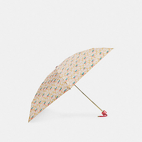 COACH CA050 Uv Protection Mini Umbrella In Signature Strawberry Print Gold/Light Khaki/Coral