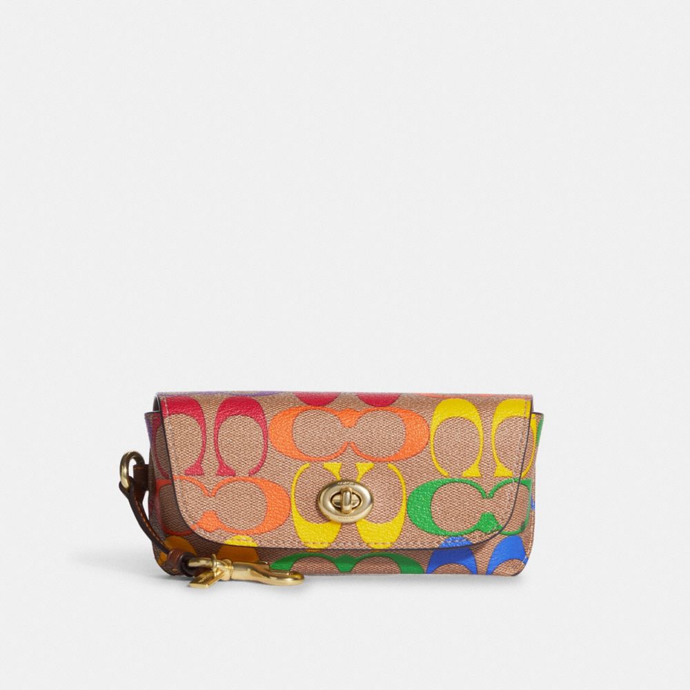 Sunglass Case In Rainbow Signature Canvas - CA053 - GOLD/KHAKI MULTI