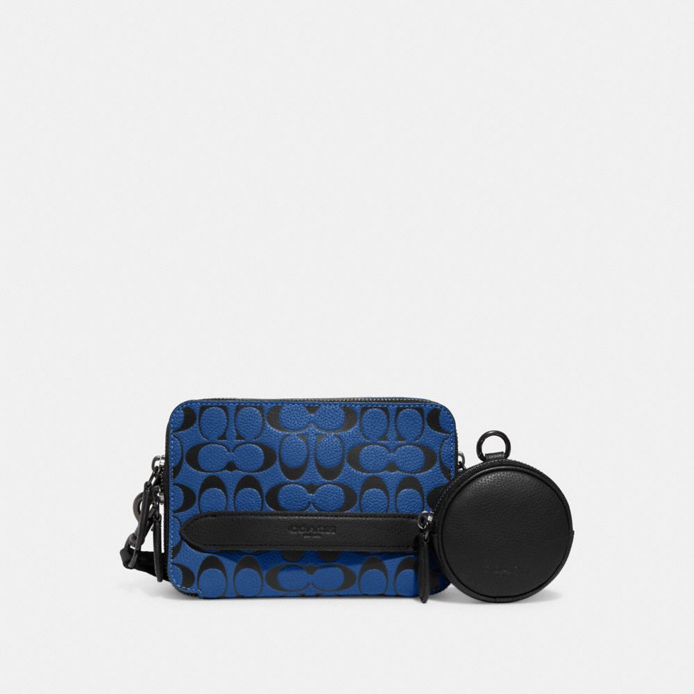 COACH CA074 Charter Crossbody With Hybrid Pouch In Signature Leather Blue Fin/Black