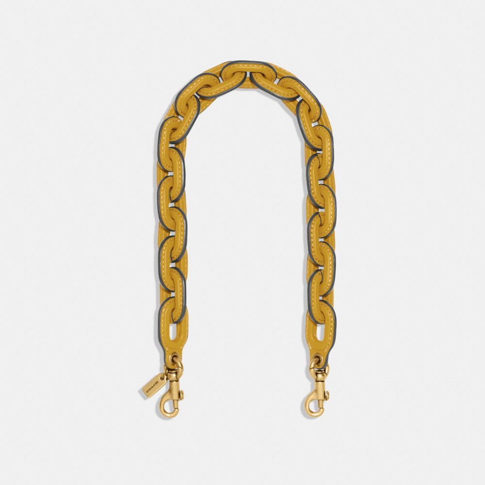 Leather Covered Short Chain Strap - CA088 - Brass/Yellow Gold