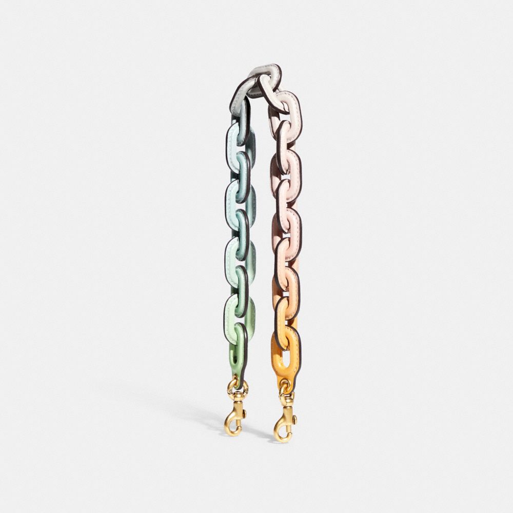 Leather Covered Short Chain Strap - CA088 - Brass/Pale Pistachio Multi