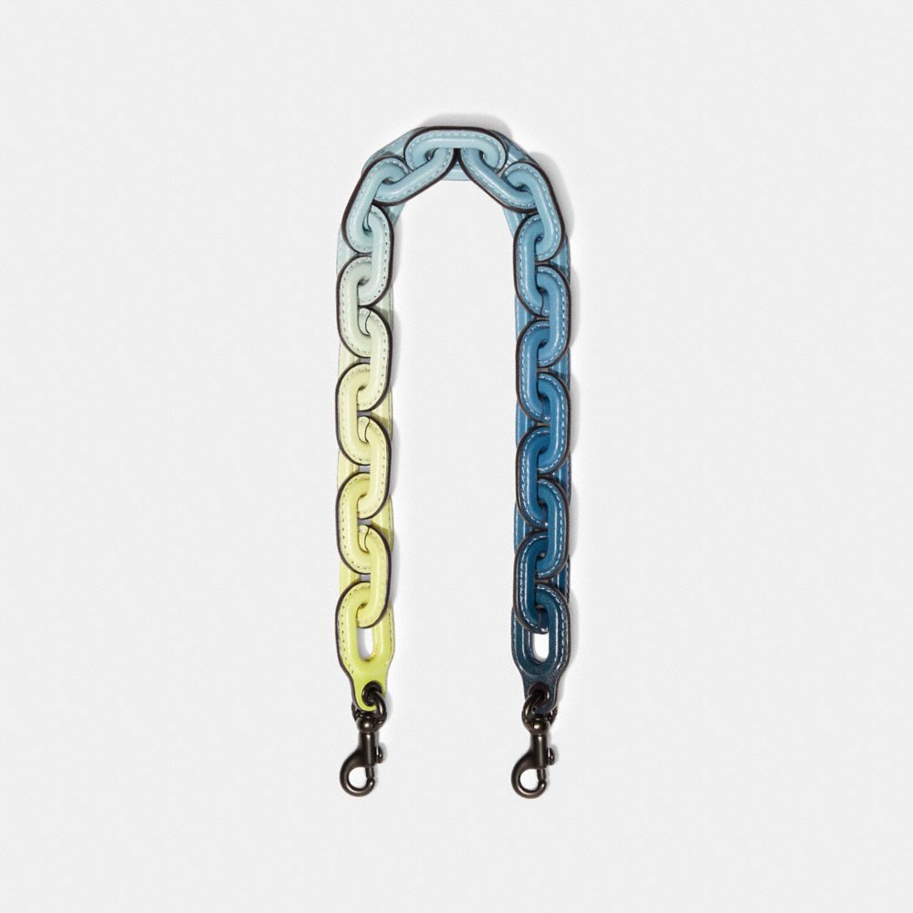 Leather Covered Short Chain Strap - CA088 - Pewter/Washed Chambray Multi