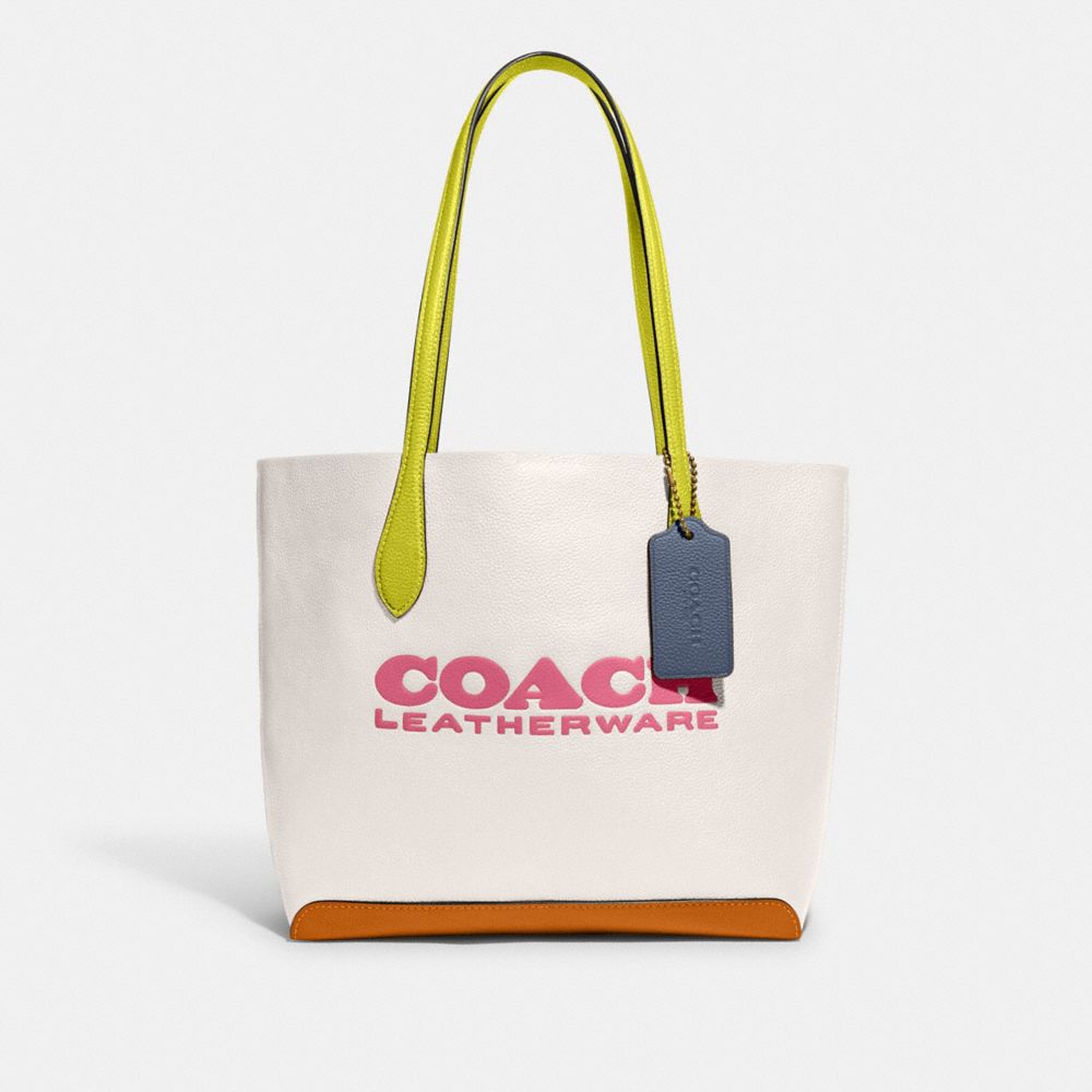 COACH CA097 Kia Tote In Colorblock Brass/Chalk Multi