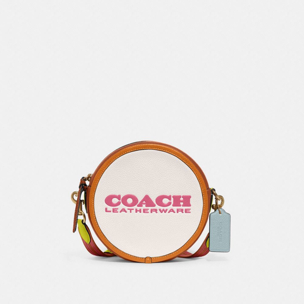 COACH CA098 Kia Circle Bag In Colorblock Brass/Chalk Multi