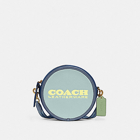 COACH CA098 Kia Circle Bag In Colorblock Brass/Aqua-Multi