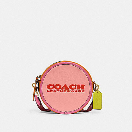 COACH CA098 Kia Circle Bag In Colorblock Brass/Carnation-Multi