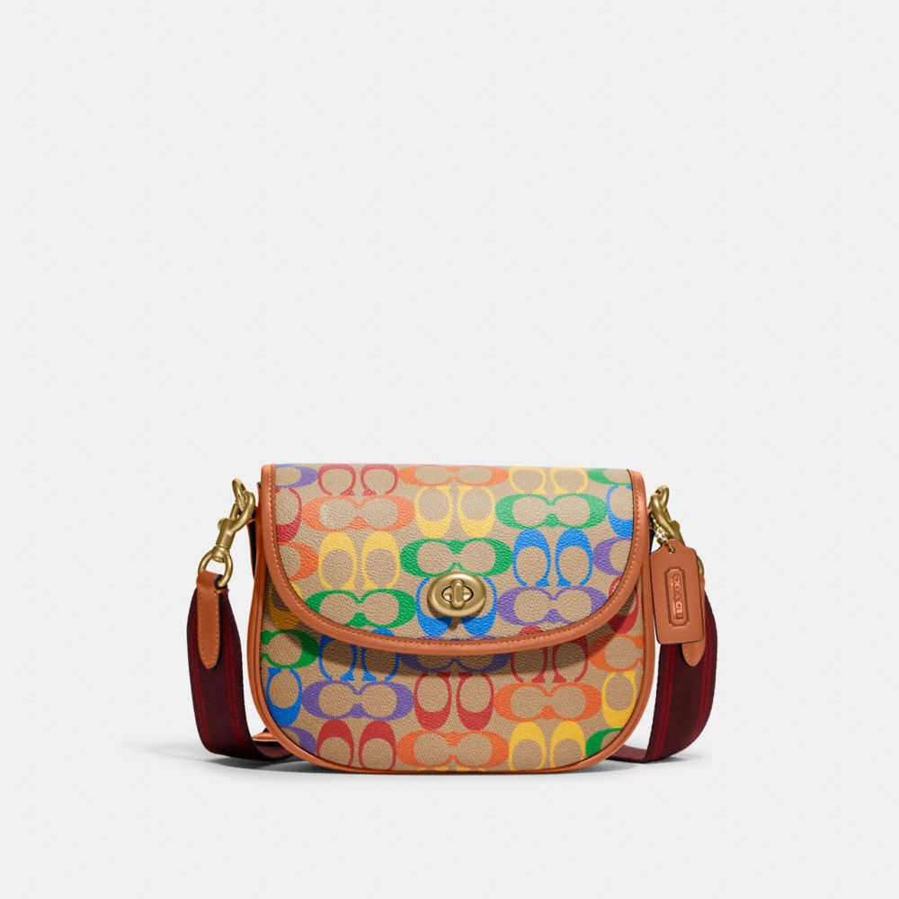 COACH CA101 Willow Saddle Bag In Rainbow Signature Canvas BRASS/TAN HAZELNUT MULTI