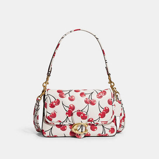 CA110 - Soft Tabby Shoulder Bag With Cherry Print Brass/Chalk