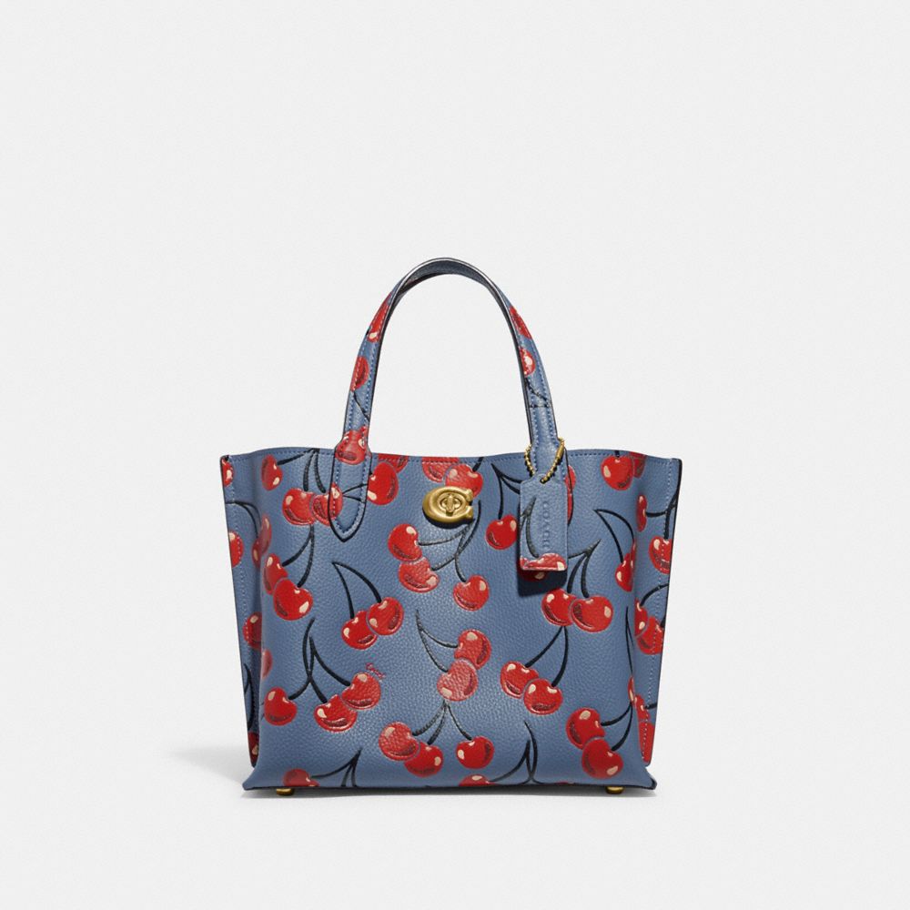 COACH CA111 Willow Tote 24 With Cherry Print Brass/Washed Chambray