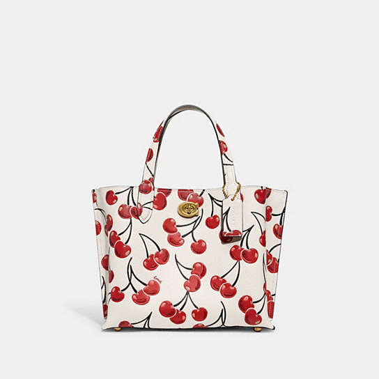 CA111 - Willow Tote 24 With Cherry Print Brass/Chalk