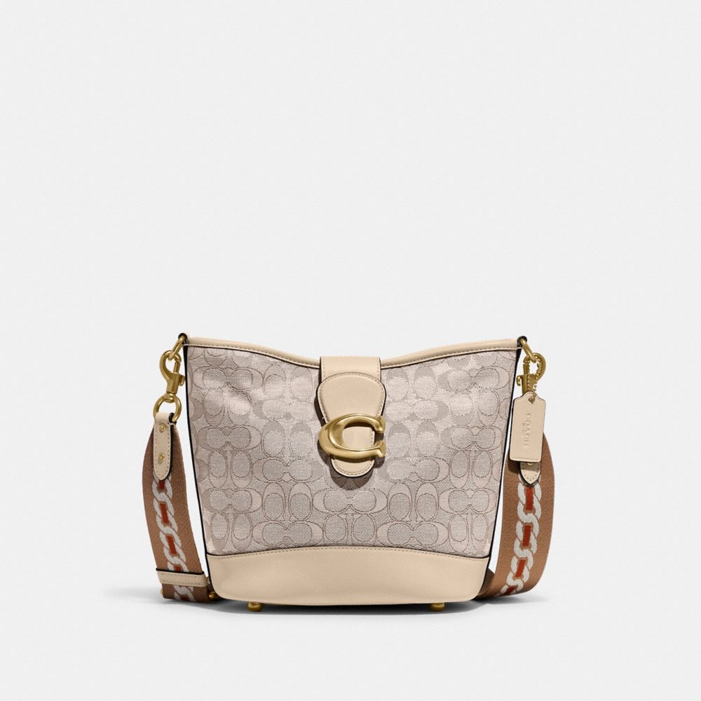 COACH CA113 Tali Bucket Bag In Signature Jacquard BRASS/STONE IVORY