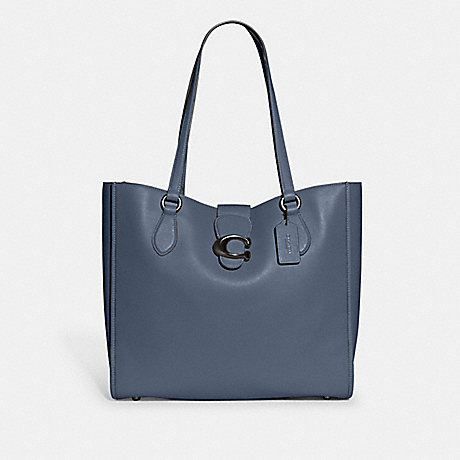 COACH CA114 Theo Tote Pewter/Washed-Chambray