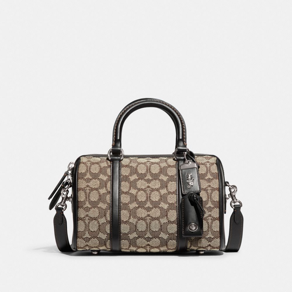 COACH CA117 Ruby Satchel 25 In Signature Textile Jacquard Silver/Cocoa Black