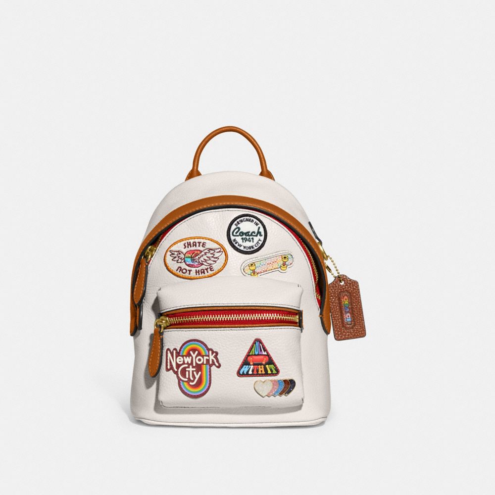 COACH CA137 Charter Backpack 18 With Patches Brass/Chalk Multi