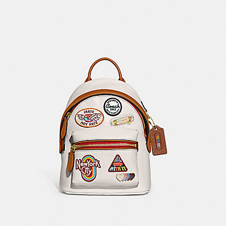 COACH CA137 Charter Backpack 18 With Patches Brass/Chalk Multi