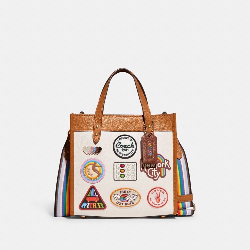 COACH CA138 Field Tote 22 With Patches Brass/Chalk Multi