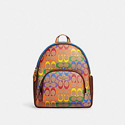 Court Backpack In Rainbow Signature Canvas - GOLD/KHAKI MULTI - COACH CA140