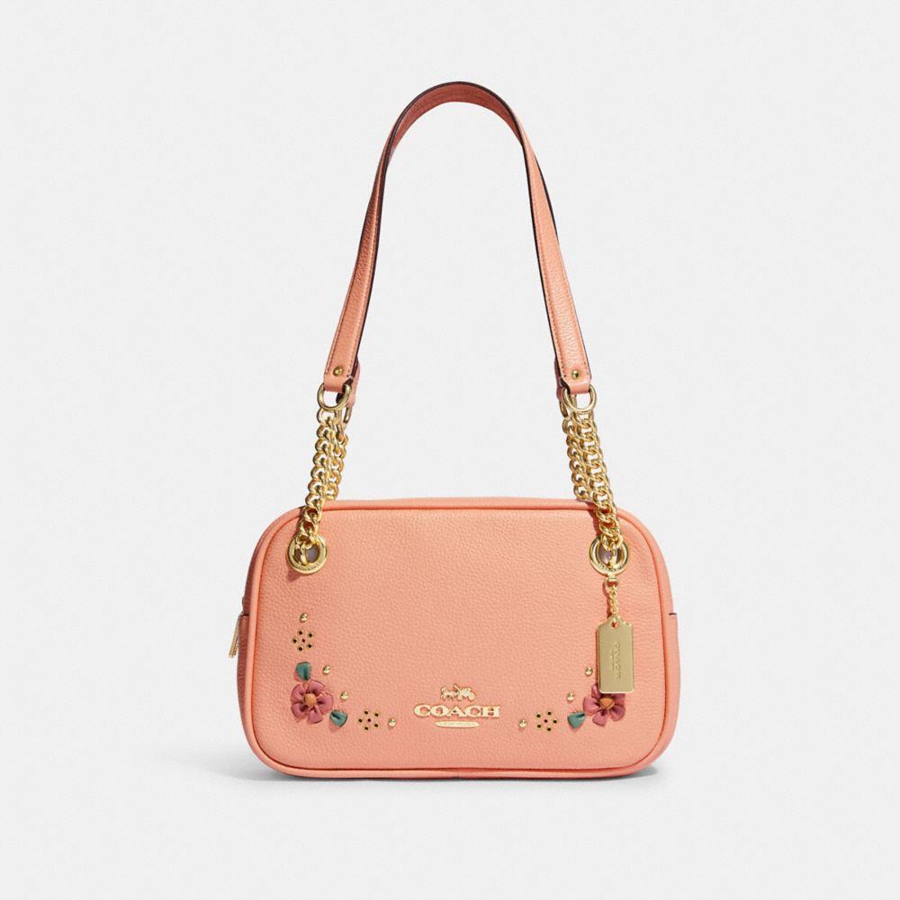 COACH CA143 - Cammie Chain Shoulder Bag With Floral Whipstitch GOLD/FADED BLUSH MULTI