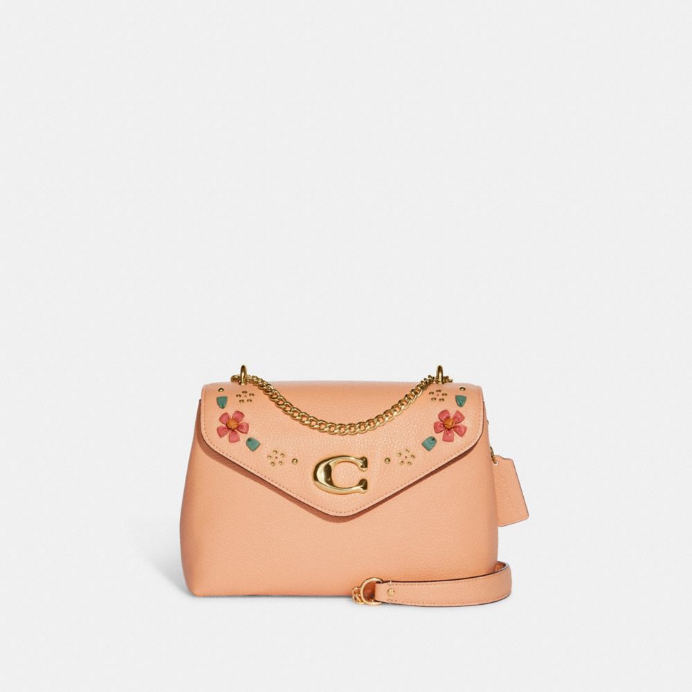 COACH CA145 Tammie Shoulder Bag With Floral Whipstitch GOLD/FADED BLUSH MULTI