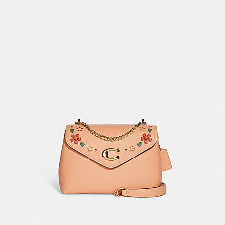 COACH CA145 Tammie Shoulder Bag With Floral Whipstitch GOLD/FADED-BLUSH-MULTI