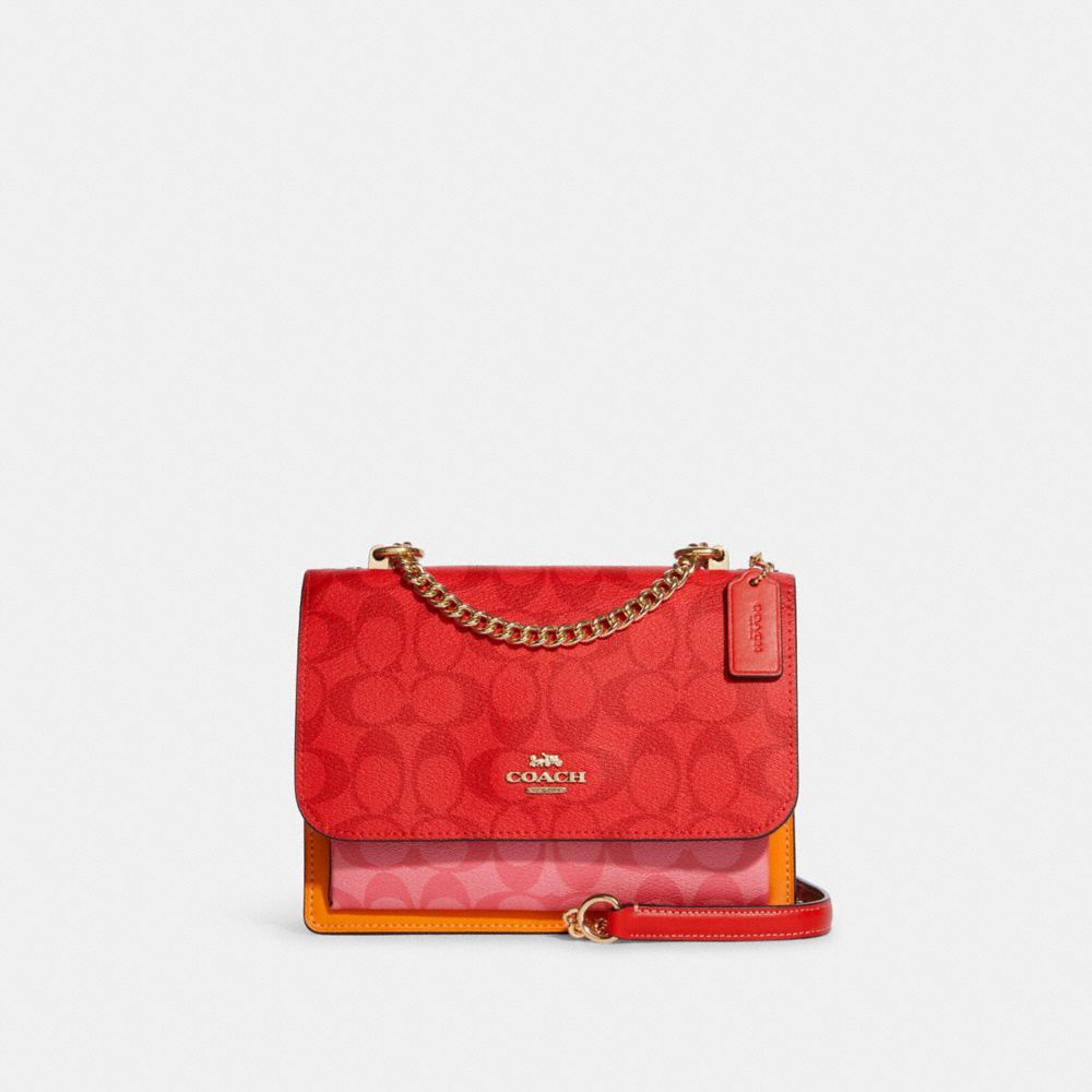 COACH CA151 Klare Crossbody In Blocked Signature Canvas IM/MIAMI RED MULTI