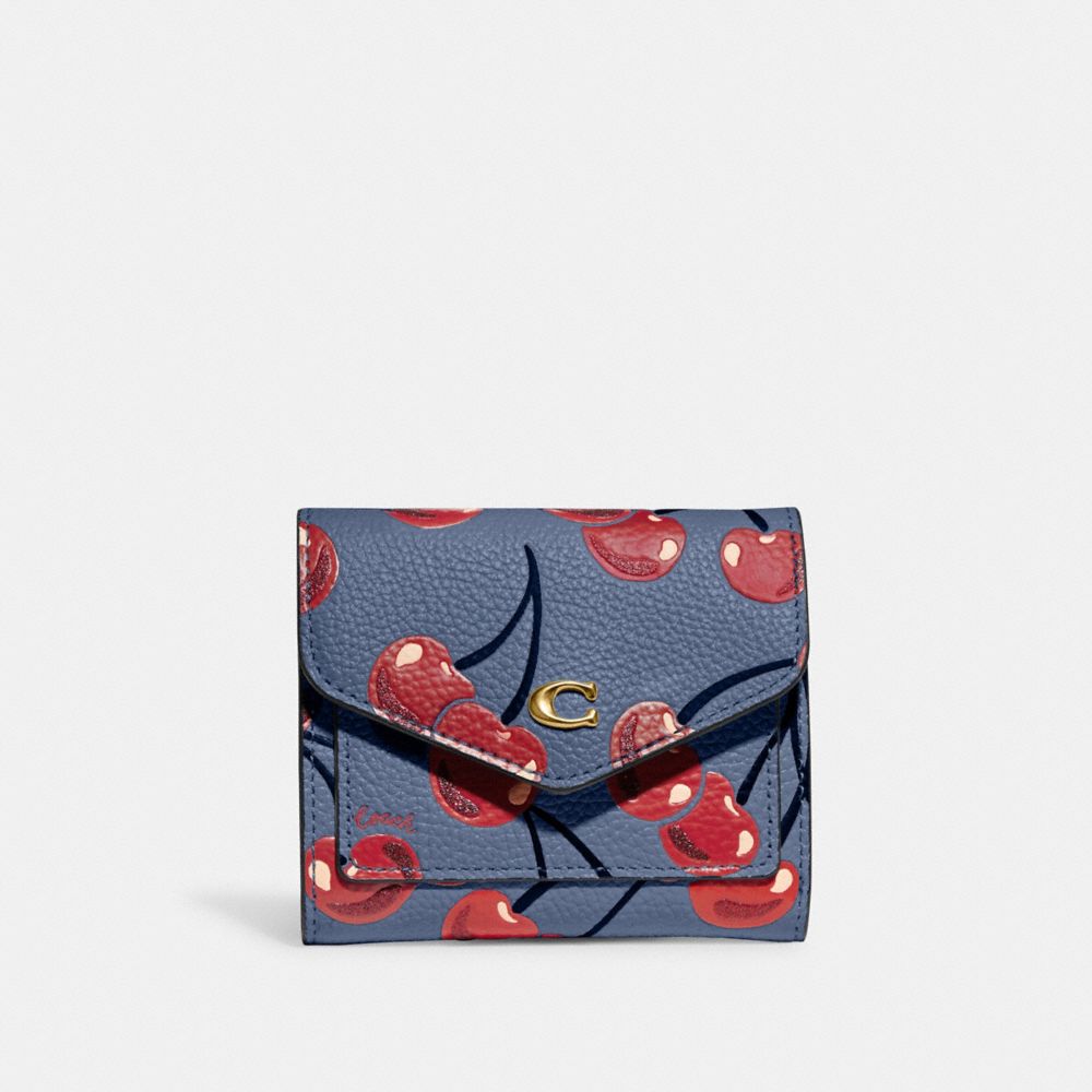COACH CA160 Wyn Small Wallet With Cherry Print Brass/Chalk