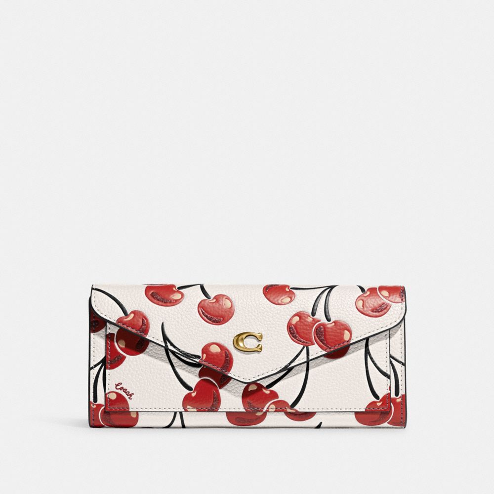 COACH CA161 Wyn Soft Wallet With Cherry Print Brass/Chalk