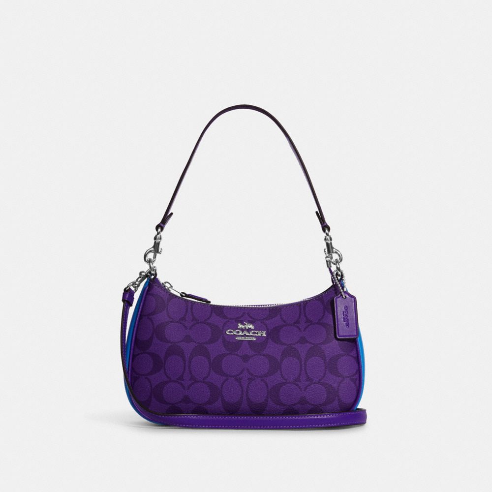 COACH CA170 Teri Shoulder Bag In Blocked Signature Canvas Silver/Sport Purple Multi