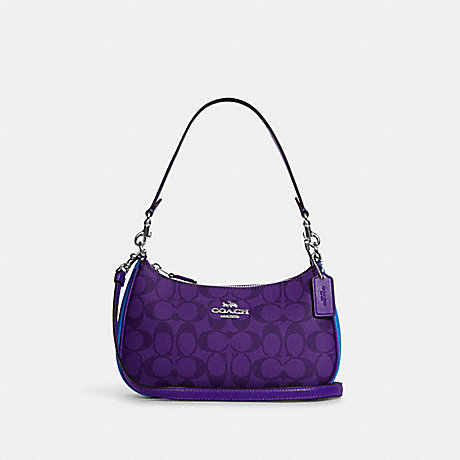 COACH CA170 Teri Shoulder Bag In Blocked Signature Canvas Silver/Sport-Purple-Multi