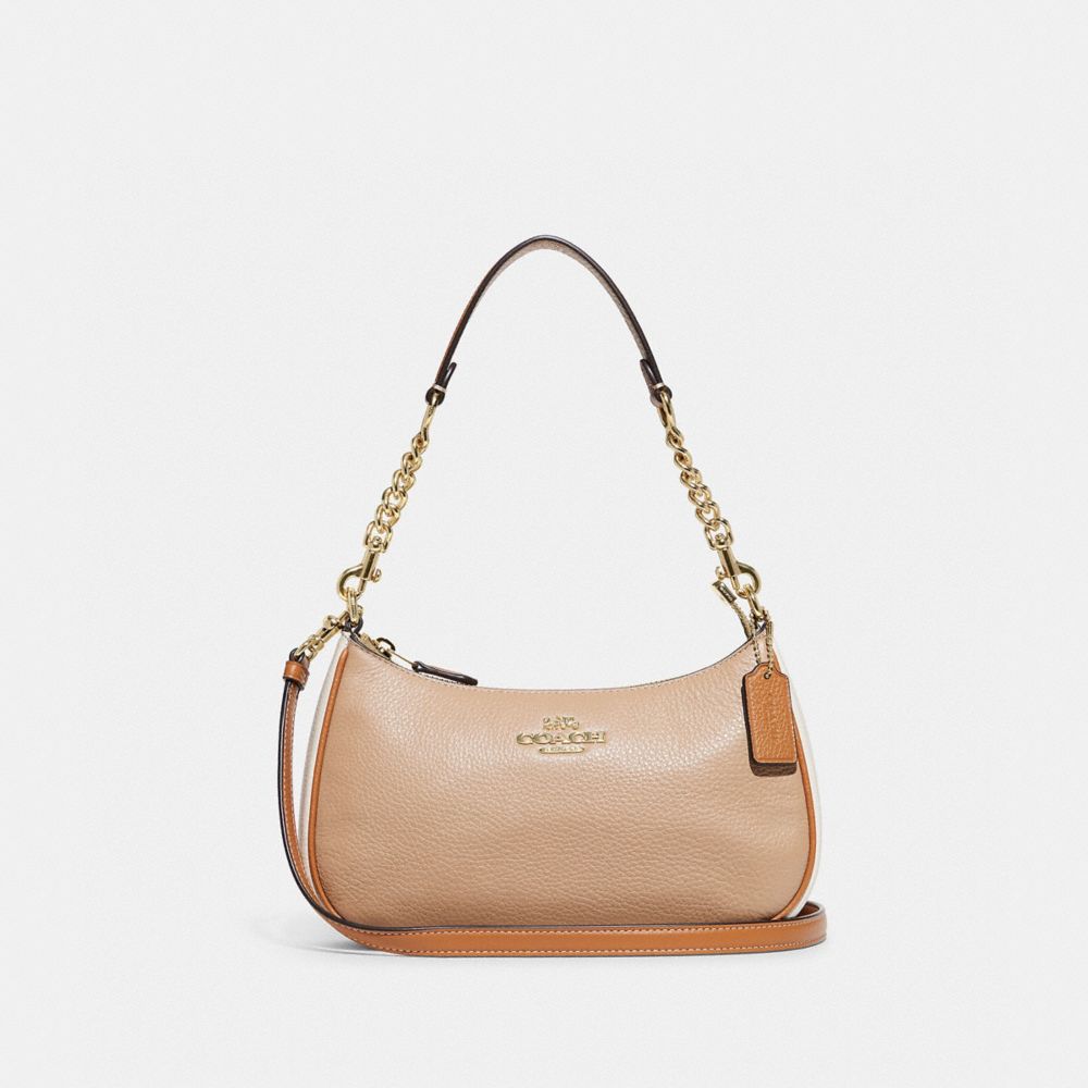 COACH CA173 Teri Shoulder Bag In Colorblock GOLD/TAUPE MULTI