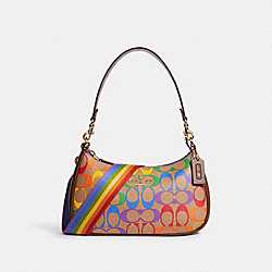 Teri Shoulder Bag In Rainbow Signature Canvas - CA176 - GOLD/KHAKI MULTI