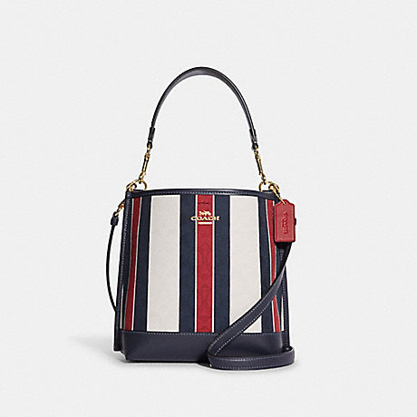 COACH CA178 Mollie Bucket Bag 22 In Signature Jacquard With Stripes Gold/Chalk-Multi