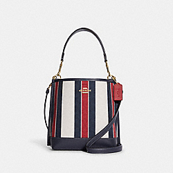 COACH CA178 Mollie Bucket Bag 22 In Signature Jacquard With Stripes GOLD/CHALK MULTI
