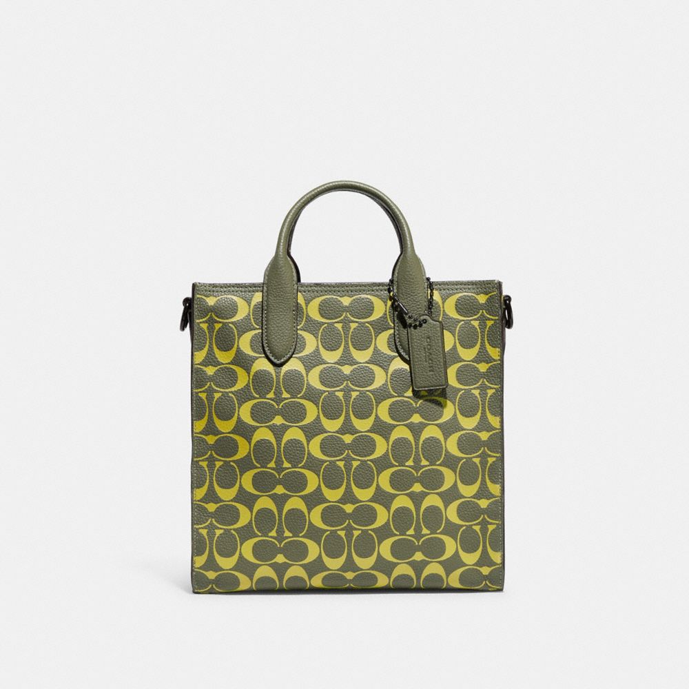 COACH CA184 Gotham Tall Tote 24 In Signature Leather Army Green/Key Lime