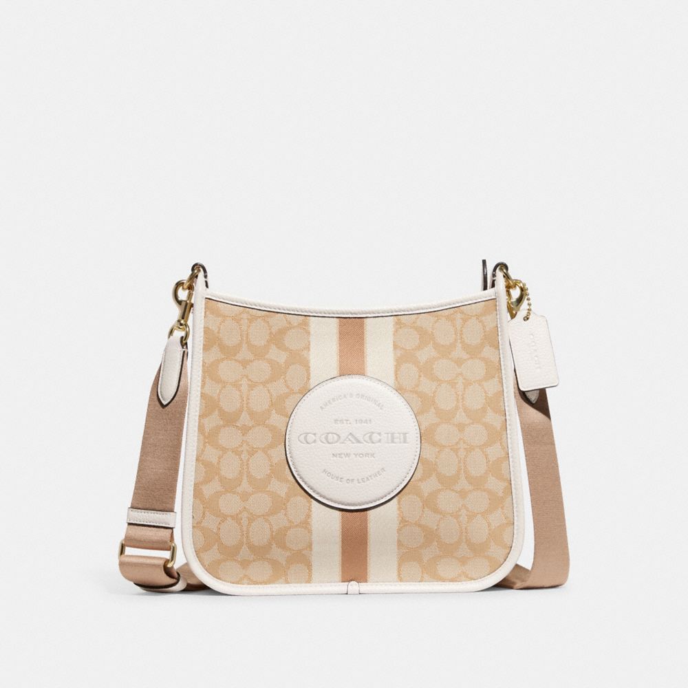 COACH CA195 Dempsey File Bag In Signature Jacquard With Stripe And Coach Patch Gold/Light Khaki Chalk