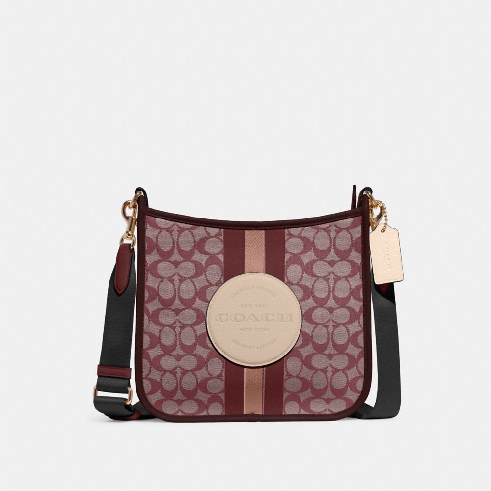 Dempsey File Bag In Signature Jacquard With Stripe And Coach Patch - CA195 - Gold/Wine Multi