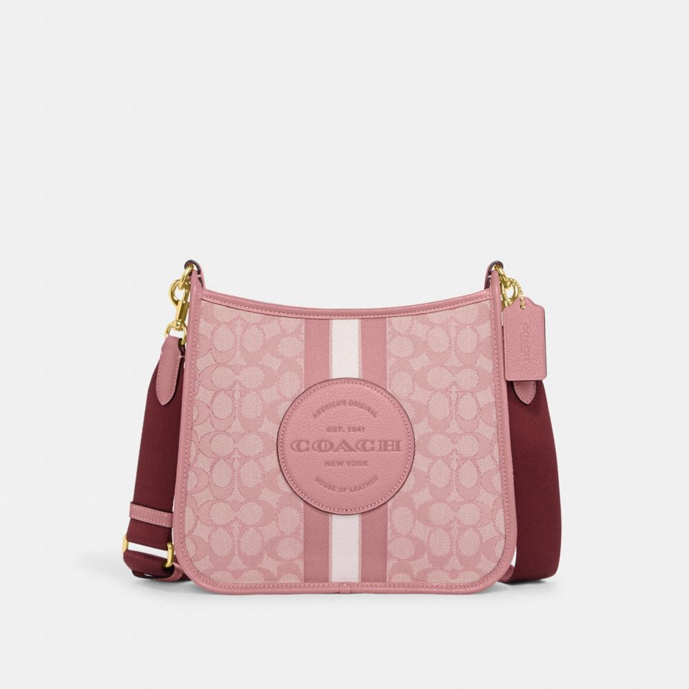 COACH CA195 Dempsey File Bag In Signature Jacquard With Stripe And Coach Patch GOLD/TRUE PINK MULTI