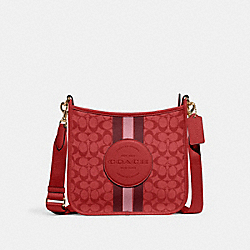 COACH CA195 Dempsey File Bag In Signature Jacquard With Stripe And Coach Patch GOLD/RED APPLE MULTI