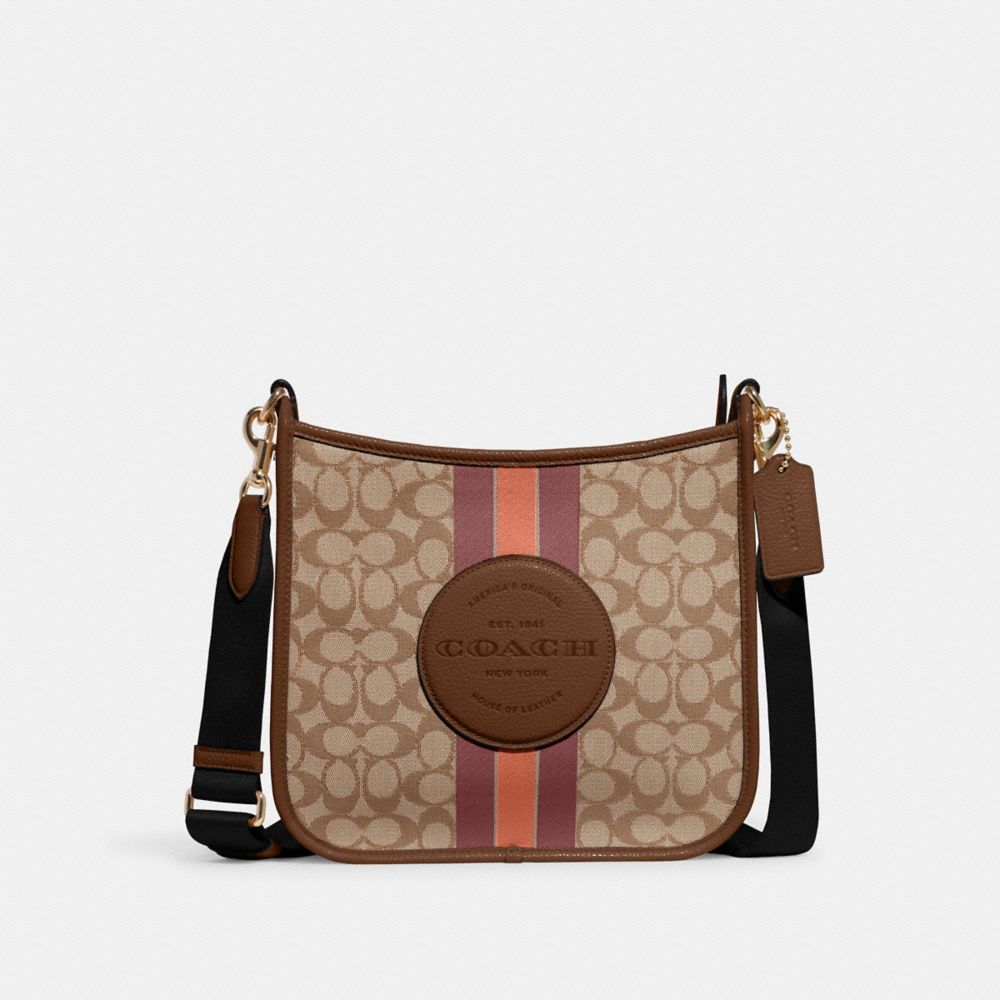 COACH CA195 Dempsey File Bag In Signature Jacquard With Stripe And Coach Patch Im/Khaki/Saddle Multi