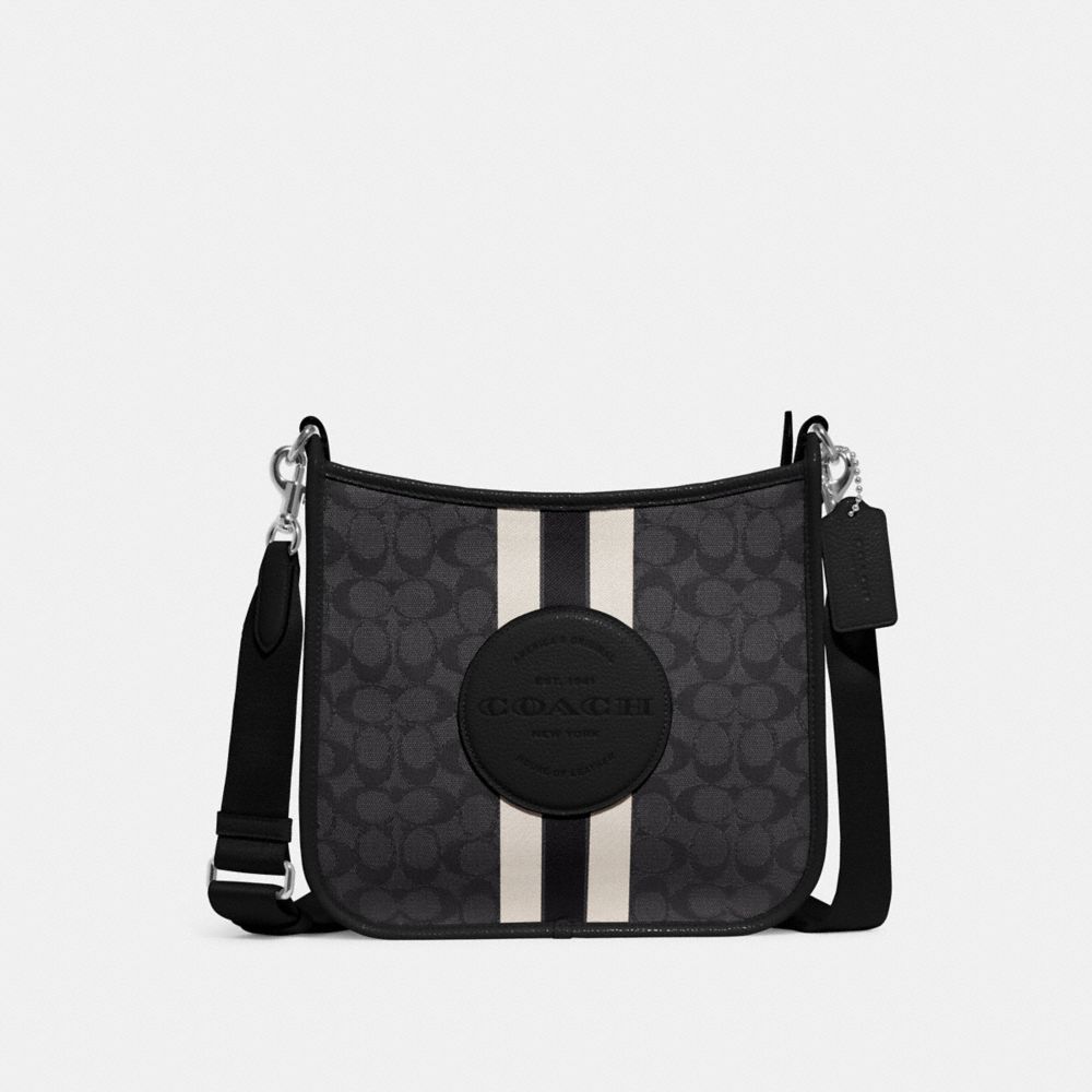 COACH CA195 Dempsey File Bag In Signature Jacquard With Stripe And Coach Patch Silver/Black Smoke Black Multi