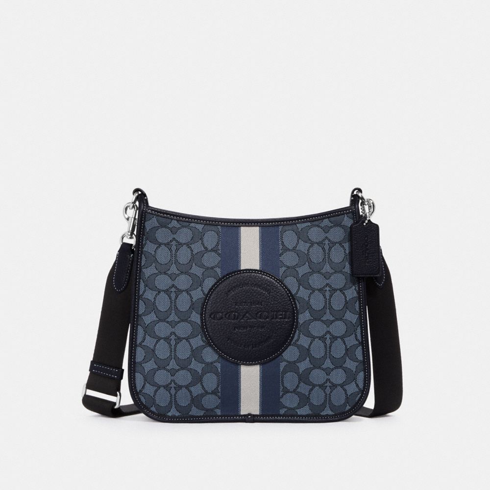 COACH CA195 Dempsey File Bag In Signature Jacquard With Stripe And Coach Patch SILVER/DENIM/MIDNIGHT NAVY MULTI