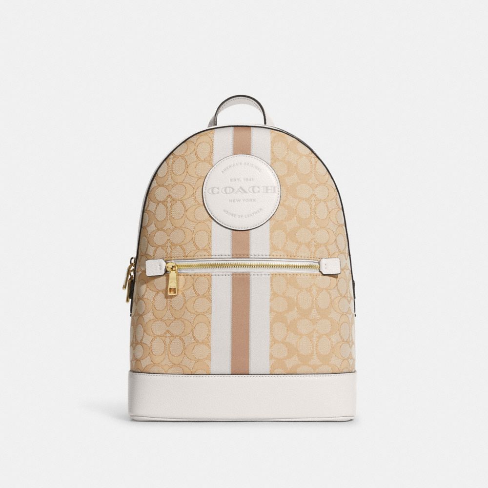 COACH CA197 Kenley Backpack In Signature Jacquard With Stripe And Coach Patch Gold/Light Khaki Chalk