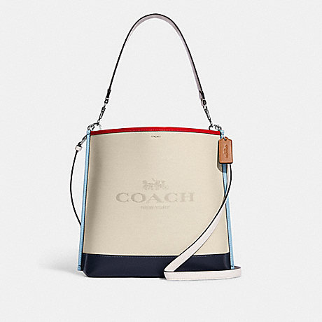 COACH CA201 Mollie Bucket Bag In Colorblock Silver/Natural-Multi